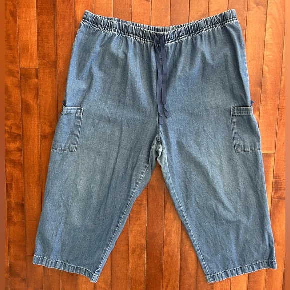 Basic Edition Relaxed Fit Blue Jean Elastic Waist Drawstring Capris Size XL - Picture 1 of 6